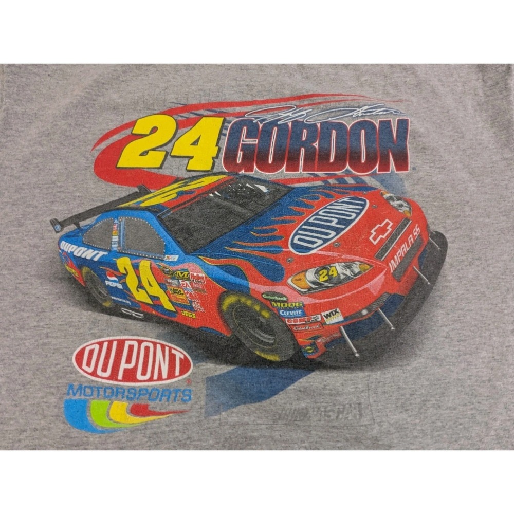 Vintage Jeff Gordon #24 Mens Gray T-shirt Size XL Y2K Distressed Faded